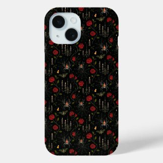 Gothic Halloween Roses & Spider iPhone 15 Case