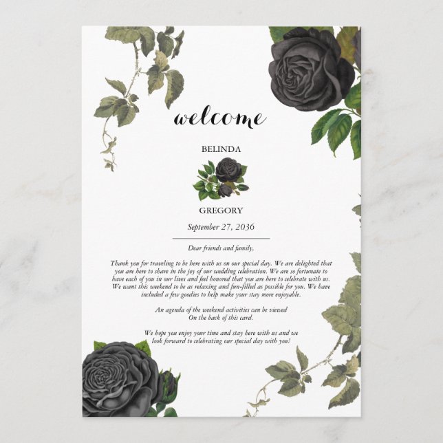 Gothic Halloween Roses White Wedding Itinerary  Programme (Front)