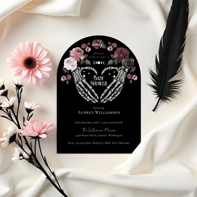 Gothic Halloween Skeleton Hands Heart Baby Shower Invitation (Gothic Halloween Skeleton Hands Heart Baby Shower Invitation)