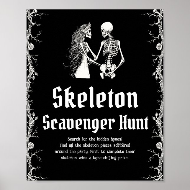 Gothic Halloween Skeleton Scavenger Hunt Sign   (Front)