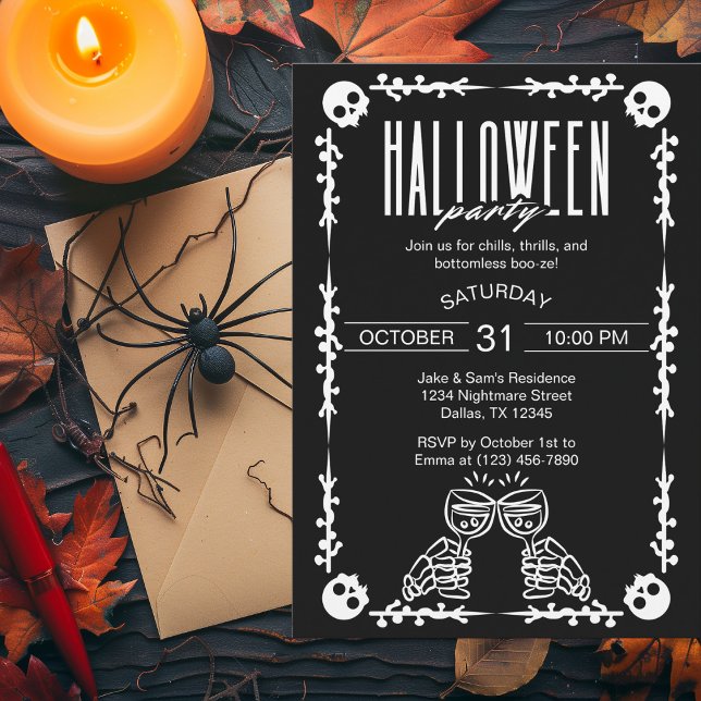 Gothic Halloween Skeleton Skull Wine Toast Elegant Card (Creator Uploaded)