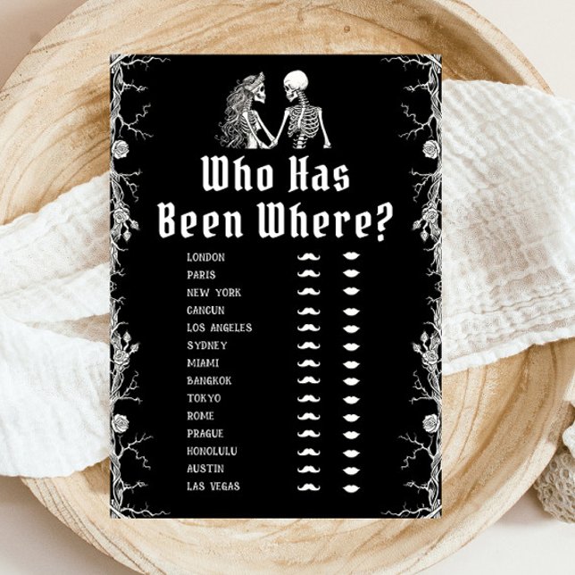 Gothic Halloween Skeleton Who Has Been Where Game  Invitation (Gothic Halloween Skeleton Who Has Been Where Game)