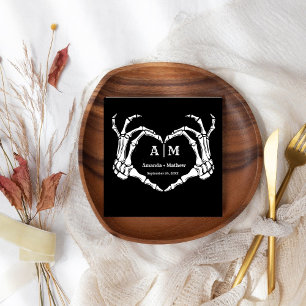 Gothic Halloween Skull Hand Heart Black Wedding Napkin