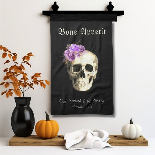 Gothic Halloween Skull Purple Roses Personalised  Tea Towel
