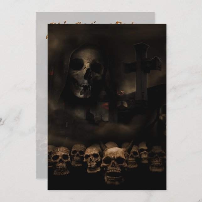 Gothic Halloween Skulls at Cemetery Invitation (Front/Back)
