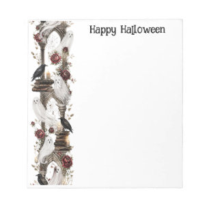 Gothic Halloween Spooky Ghost & Dark Floral Notepad