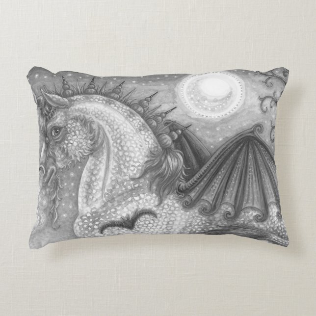 GOTHIC HALLOWEEN UNICORN WITH BAT WINGS, HORSE DECORATIVE CUSHION (Front)