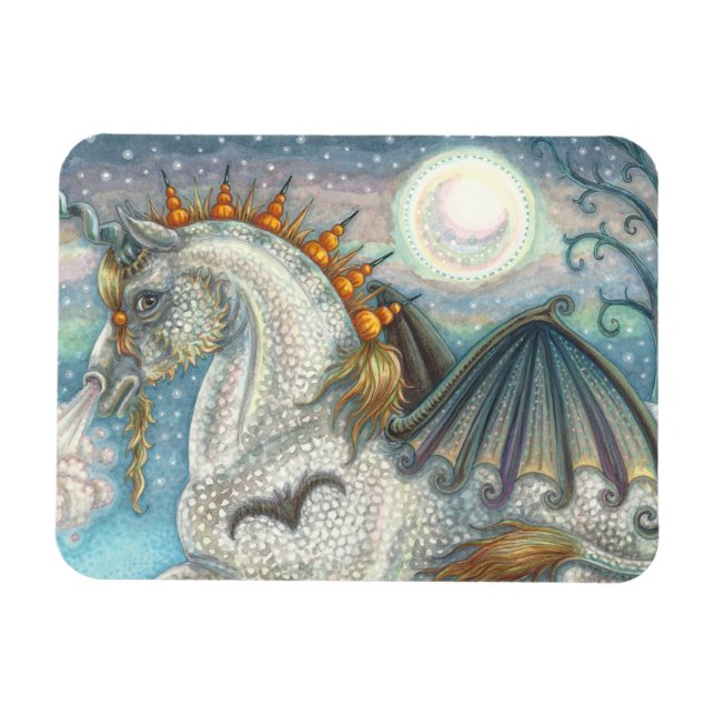 GOTHIC HALLOWEEN UNICORN WITH BAT WINGS, HORSE MAGNET (Horizontal)