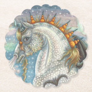GOTHIC HALLOWEEN UNICORN WITH BAT WINGS, HORSE PAPER COASTER
