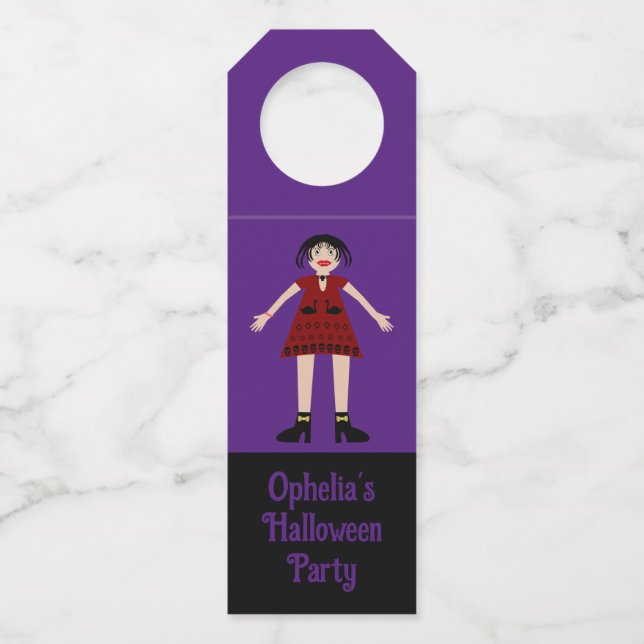 Gothic Halloween Vampire Lady Custom Bottle Tag (Front)