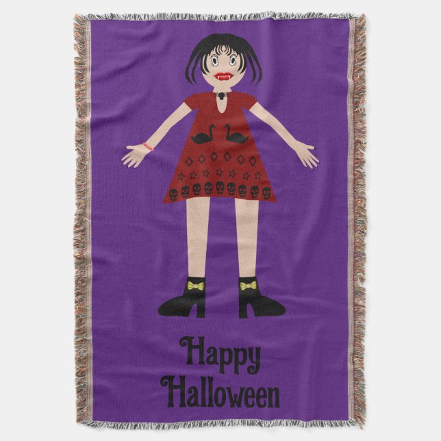 Gothic Halloween Vampire Lady Custom Throw Blanket (Front Vertical)