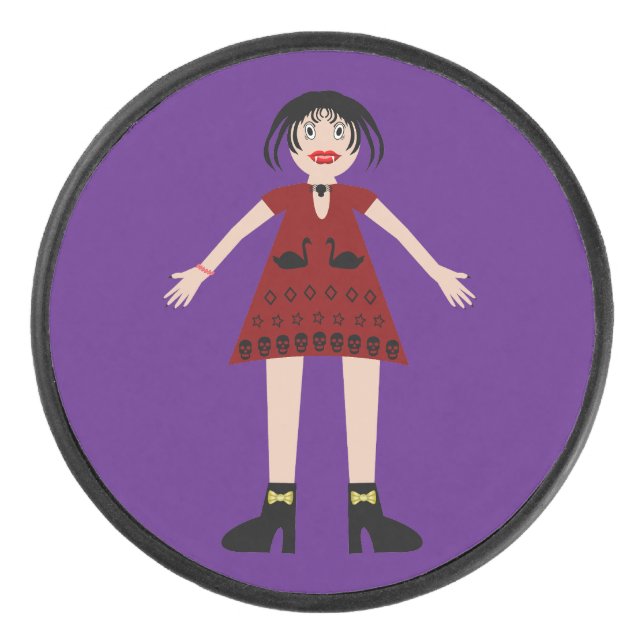 Gothic Halloween Vampire Lady Hockey Puck (Front)