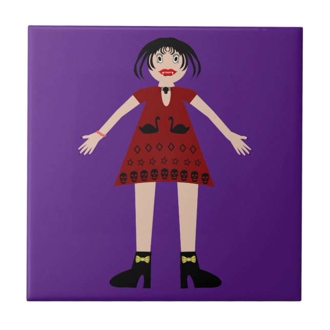 Gothic Halloween Vampire Lady Tile (Front)