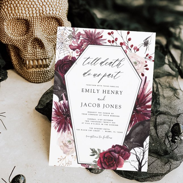 Gothic Halloween Wedding Burgundy Black Invitation (Creator Uploaded)