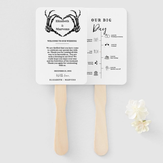 Gothic Halloween wedding day Events Timeline  Hand Fan (Front and Back)