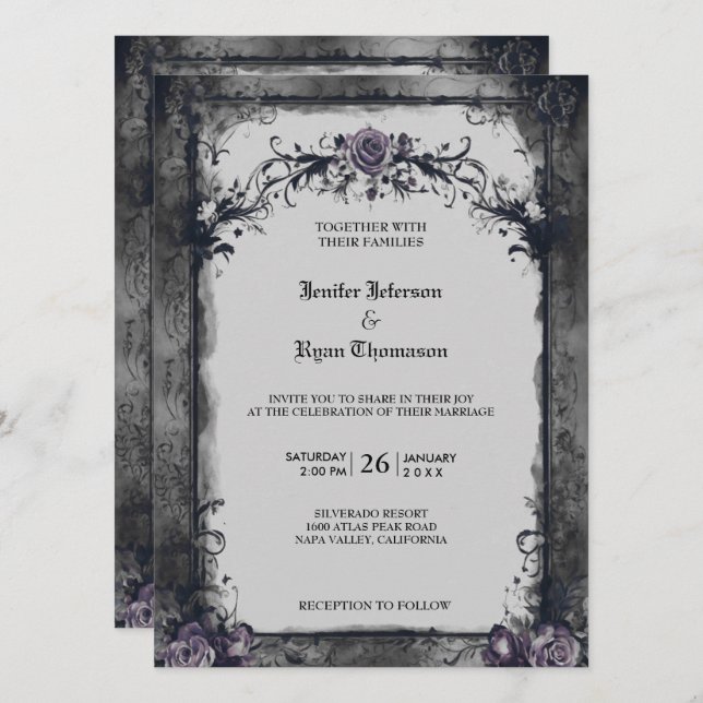 Gothic Halloween wedding invitation (Front/Back)