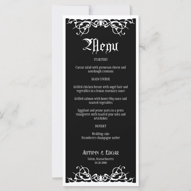 Gothic Halloween Wedding Menu (Front)