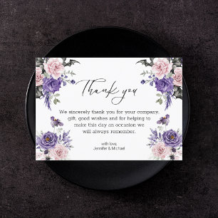 Gothic Halloween Wedding Purple Pink Floral Bat Thank You Card