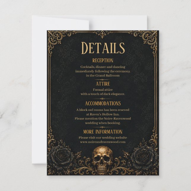 Gothic Halloween Wedding Raven Details Card (Front)