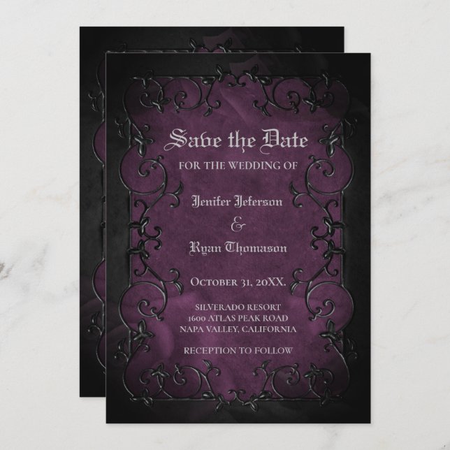 Gothic halloween wedding save the date invitation (Front/Back)