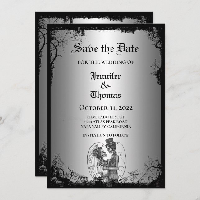 Gothic halloween wedding save the date invitation (Front/Back)