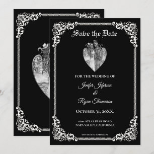 Gothic halloween wedding save the date invitation