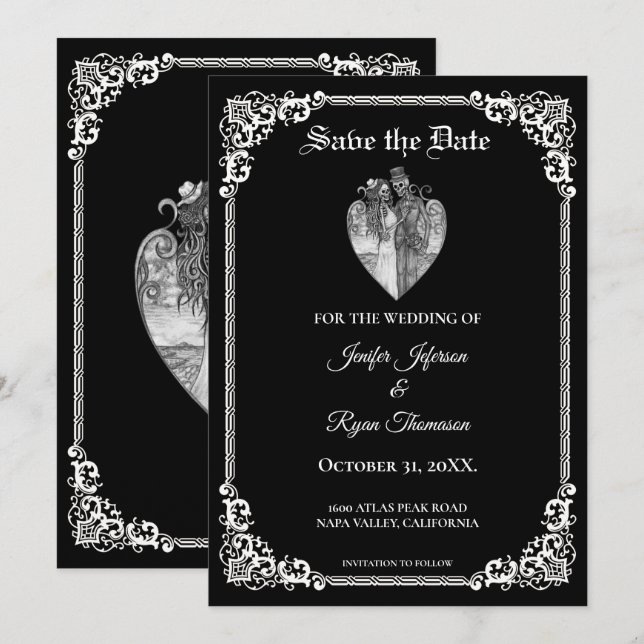 Gothic halloween wedding save the date invitation (Front/Back)