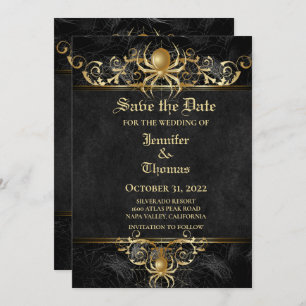 Gothic halloween wedding save the date invitation