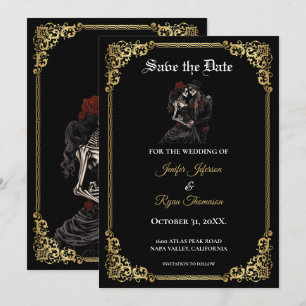 Gothic halloween wedding save the date invitation