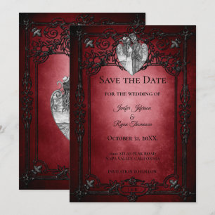 Gothic halloween wedding save the date invitation