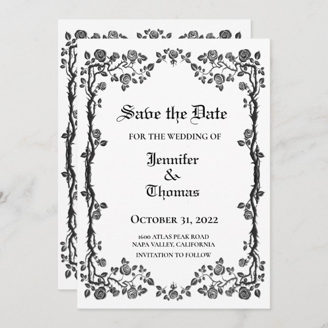 Gothic halloween wedding save the date invitation (Front/Back)
