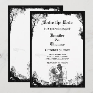 Gothic halloween wedding save the date invitation