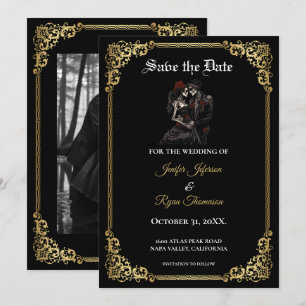 Gothic halloween wedding save the date invitation