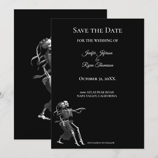 Gothic halloween wedding save the date invitation (Front/Back)