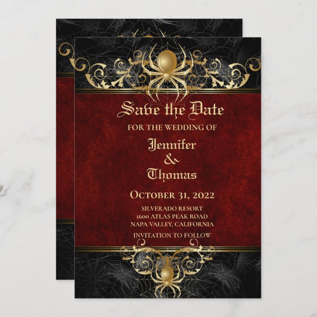 Gothic halloween wedding save the date invitation (Front/Back)
