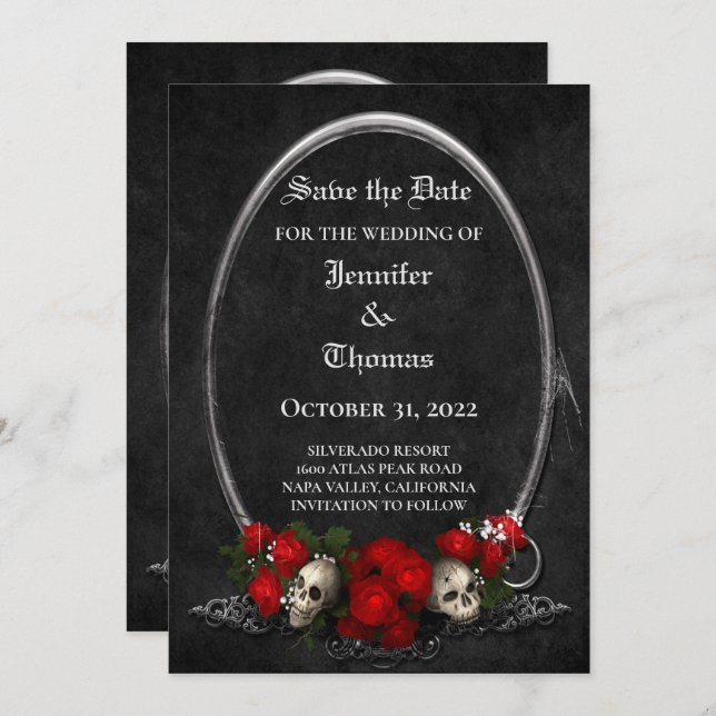 Gothic halloween wedding save the date invitation (Front/Back)