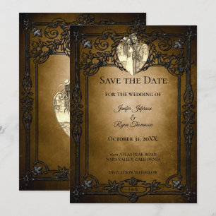 Gothic halloween wedding save the date invitation