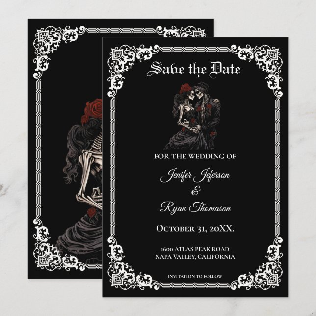 Gothic halloween wedding save the date invitation (Front/Back)