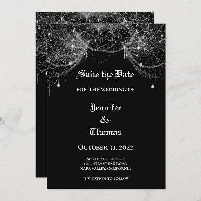 Gothic halloween wedding save the date invitation (Front/Back)