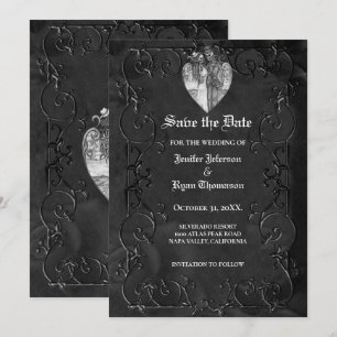 Gothic halloween wedding save the date invitation