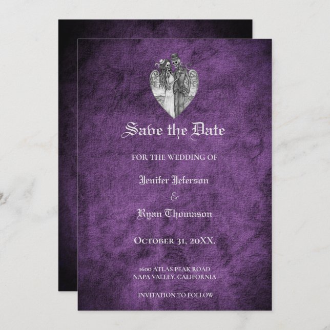 Gothic halloween wedding save the date invitation (Front/Back)
