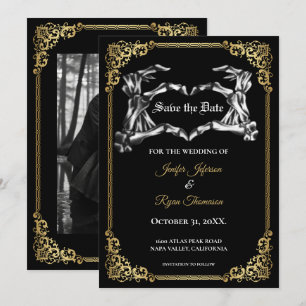 Gothic halloween wedding save the date invitation
