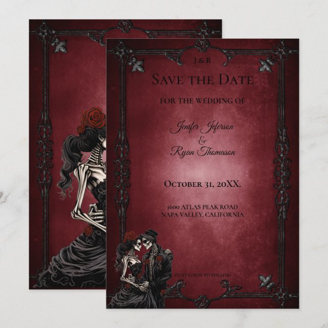 Gothic halloween wedding save the date invitation (Front/Back)