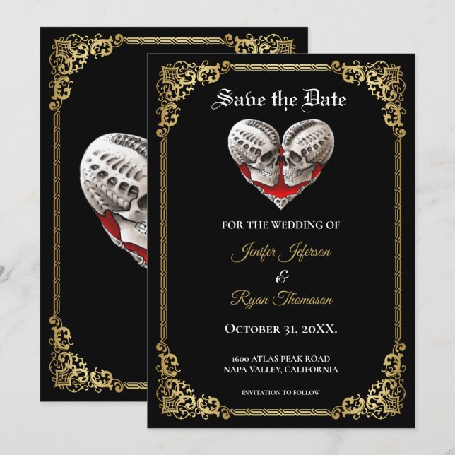 Gothic halloween wedding save the date invitation (Front/Back)