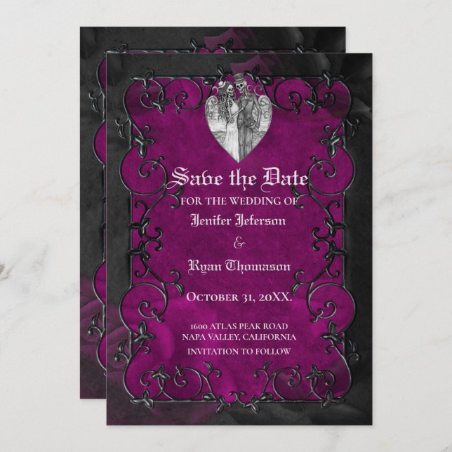 Gothic halloween wedding save the date invitation (Front/Back)