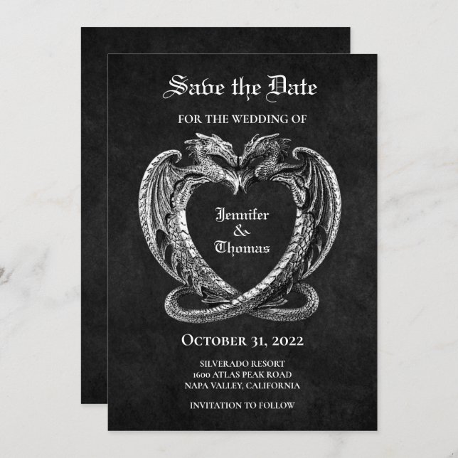 Gothic halloween wedding save the date invitation (Front/Back)