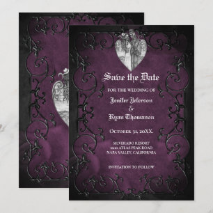 Gothic halloween wedding save the date invitation