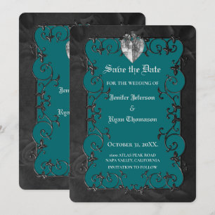 Gothic halloween wedding save the date invitation
