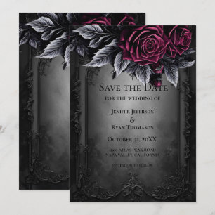 Gothic halloween wedding save the date invitation