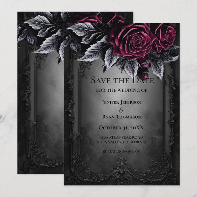 Gothic halloween wedding save the date invitation (Front/Back)